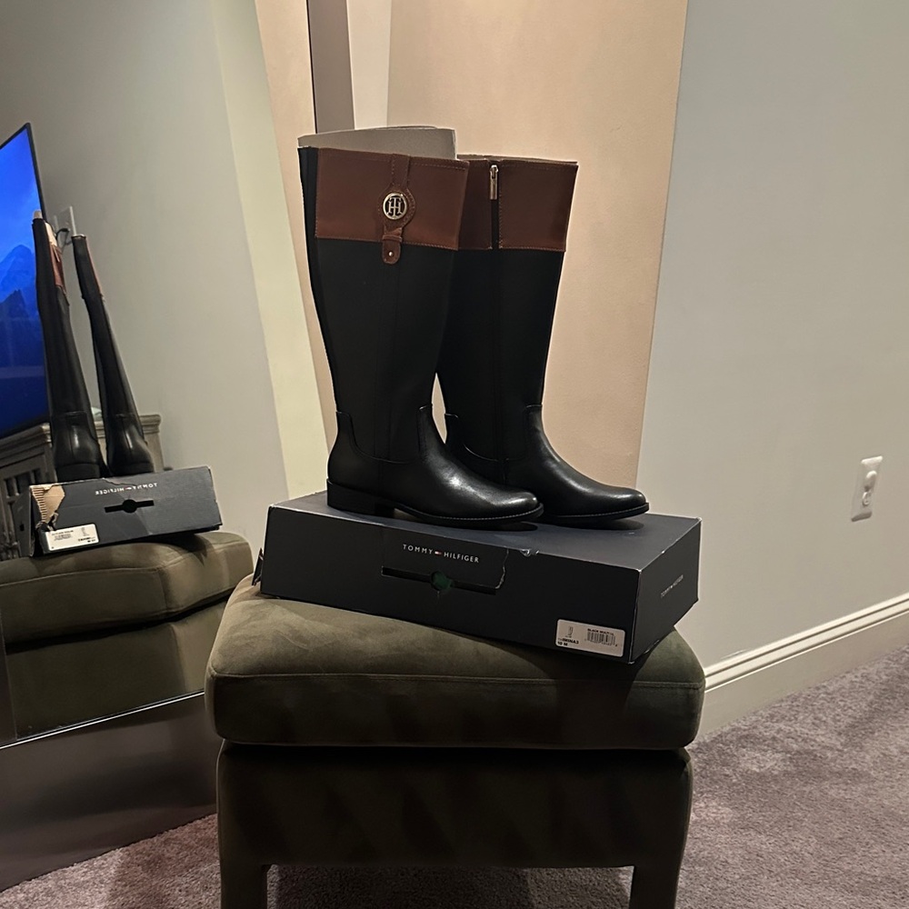 Tommy Hilfiger Black and Brown Tall Boots